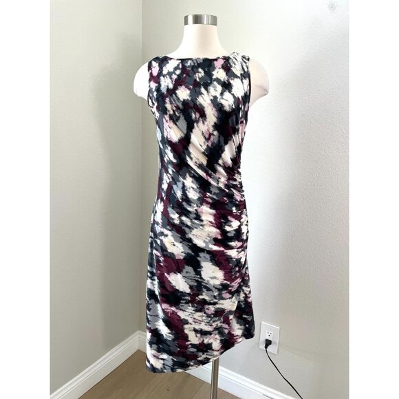 Michael Kors Womens 8 Side Ruched Zipper Stretch Midi Dress Asymmetrical - Picture 1 of 11